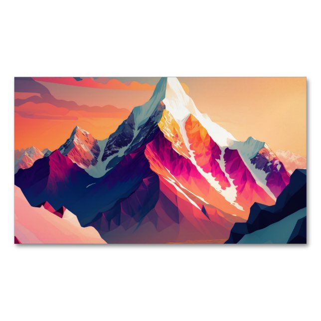 A stunning sunset over colourful snowy mountains.  magnetic business card (Front)