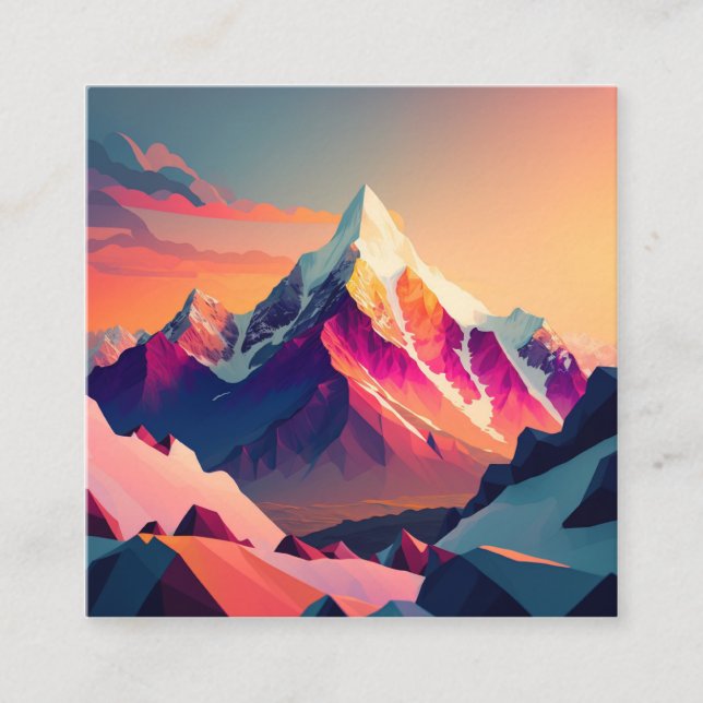 A stunning sunset over colourful snowy mountains.  square business card (Front)