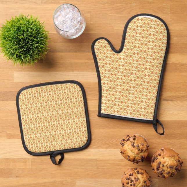a Stunning Yellow and White Background Design  Oven Mitt & Pot Holder Set (Top Down)