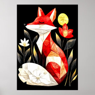 A stylised red fox with closed eyes poster