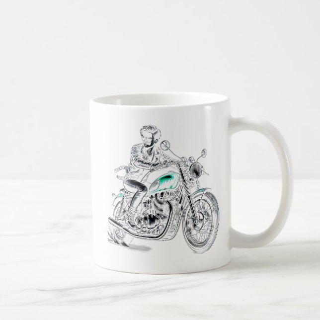 A stylish biker with a retro look. coffee mug (Right)