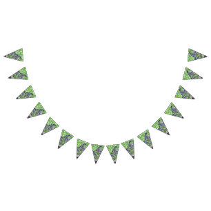 A stylish green and purple patterned image with a bunting