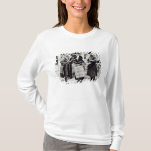 A Suffragette selling newspapers to two T-Shirt