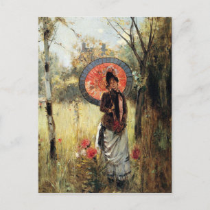 A summer stroll, by vintage painters,reproduction postcard