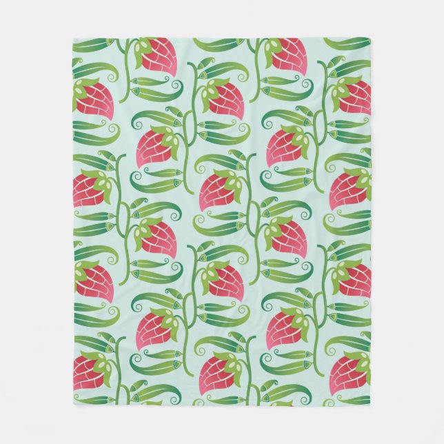 a summery seamless pattern featuring strawberries  fleece blanket (Front)