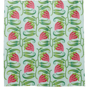a summery seamless pattern featuring strawberries  shower curtain