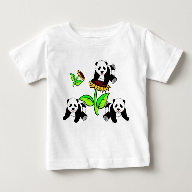 A Sunflower and Panda Bears Baby T-Shirt (Front)