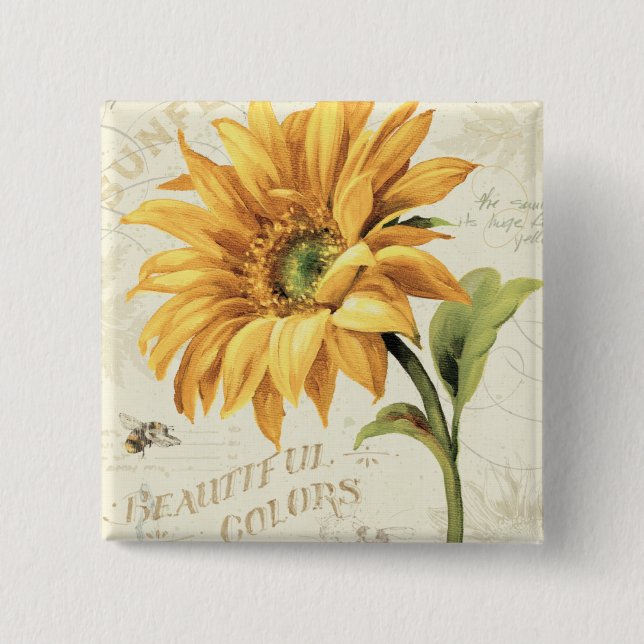 A Sunflower in Full Bloom 15 Cm Square Badge (Front)