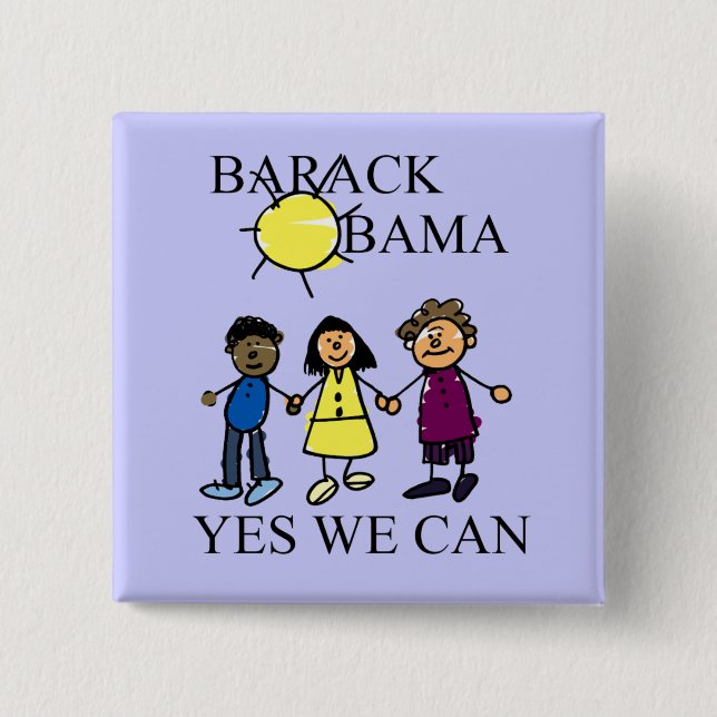 A SUNNY DAY WITH OBAMA 15 CM SQUARE BADGE (Front)