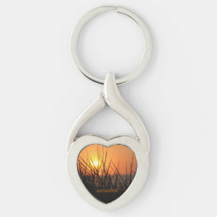 A Sunrise Silhouette Personalised Orange Black Key Ring