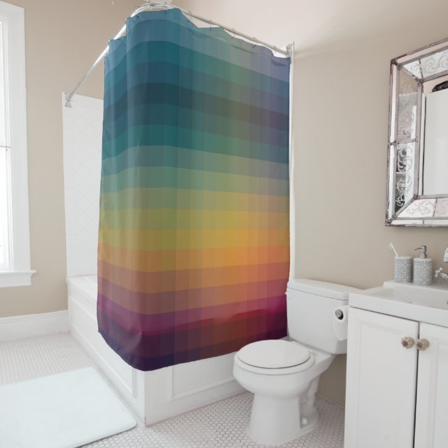 A Sunset Done In A Mosaic Style Shower Curtain (In Situ)