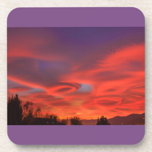 a sunset on Hard Plastic coasters with cork back