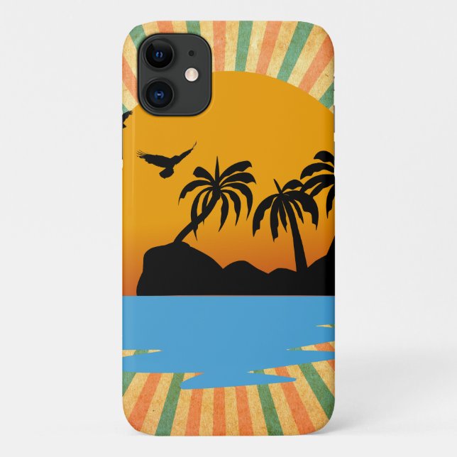 A Sunset retro with cocunute  tree Case-Mate iPhone Case (Back)
