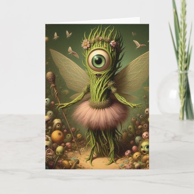 A surreal eldritch asparagus fairy  card (Front)