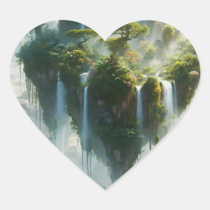 A surreal floating island in the sky heart sticker