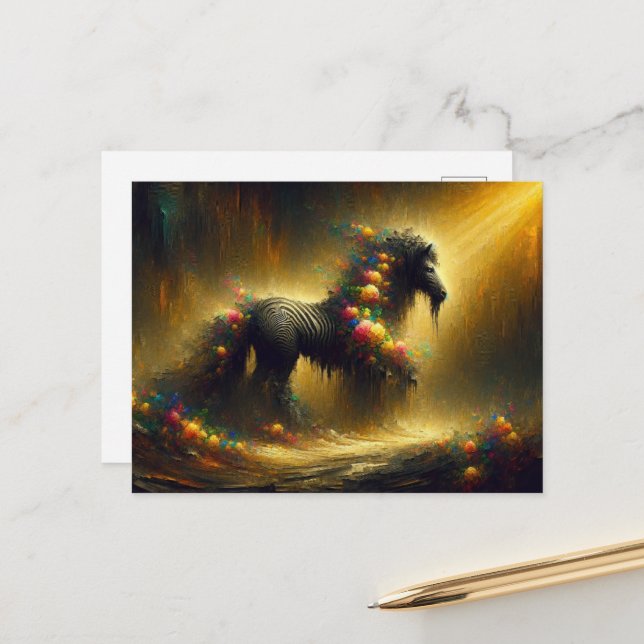 A surreal floral Zebra Postcard (Front/Back In Situ)
