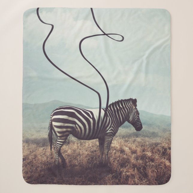 A surreal image of a zebra and two of its black st sherpa blanket (Front)