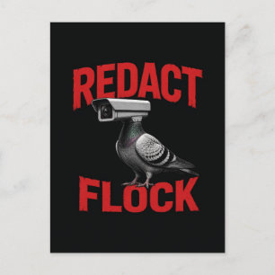 A surreal surveillance camera pigeon redact postcard