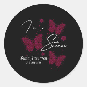 A Survivor Brain Aneurysm Awareness Butterfly  Classic Round Sticker