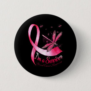 A Survivor Dragonfly Breast Cancer Awareness  6 Cm Round Badge