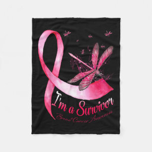 A Survivor Dragonfly Breast Cancer Awareness  Fleece Blanket