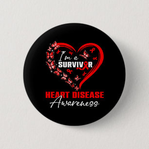 A Survivor Heart Disease Awareness Red Butterfly 6 Cm Round Badge