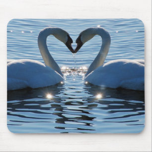 A Swan Heart Kiss, Reflections of Love Mouse Pad