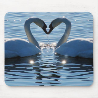 A Swan Heart Kiss, Reflections of Love Mouse Pad