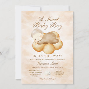 A Sweet Baby Boy Beige Cloud Nine Baby Shower Invitation