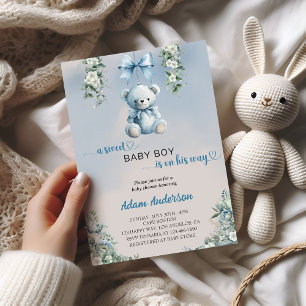 A Sweet Baby Boy Is On His Way – Bear Baby Shower Invitation