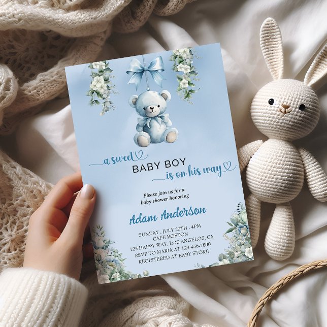 A Sweet Baby Boy Is On His Way – Bear Baby Shower Invitation (Creator Uploaded)