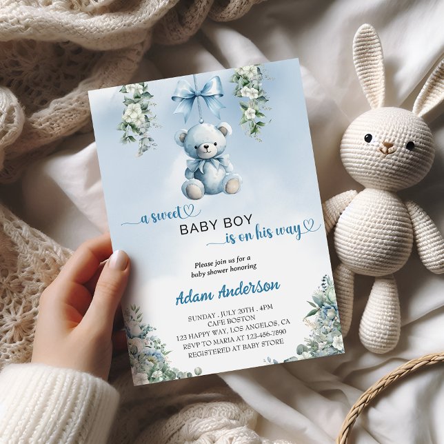 A Sweet Baby Boy Is On His Way – Bear Baby Shower Invitation (Creator Uploaded)