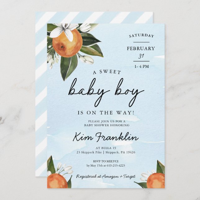 A Sweet Baby Boy is on the Way Clementine Orange I Invitation (Front/Back)