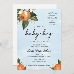 A Sweet Baby Boy is on the Way Clementine Orange Invitation