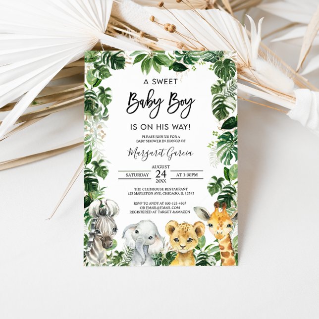 A Sweet Baby Boy Jungle Safari Animals Baby Shower Invitation (Creator Uploaded)