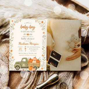 A Sweet baby boy Pumpkin Baby Shower Photo Invitation
