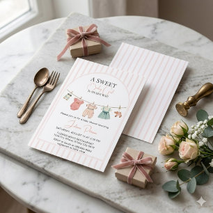 A Sweet Baby Girl Clothesline Pink Stripe  Invitation