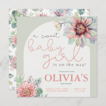 A Sweet Baby Girl Desert Cactus Shower Invitation