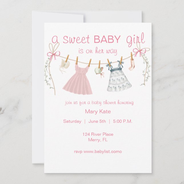 A Sweet baby girl in own the way, baby shower invi Invitation (Front)