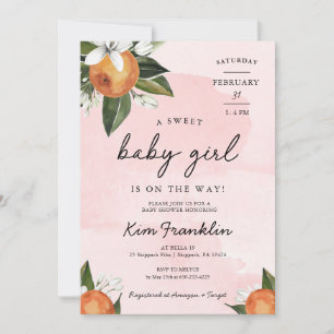 A Sweet Baby Girl is on the Way Clementine Orange Invitation