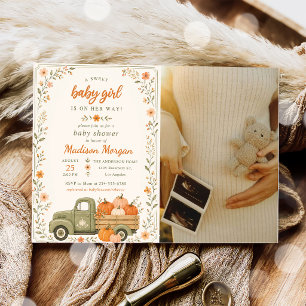 A Sweet baby girl Pumpkin Baby Shower Photo Invitation