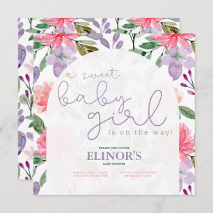A Sweet Baby Girl Purple & Pink Floral Baby Shower Invitation