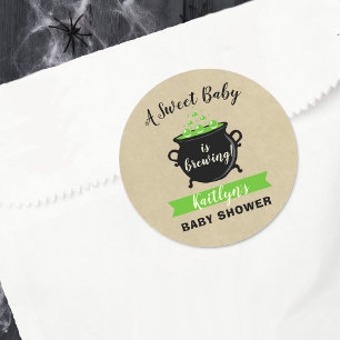 A Sweet Baby Is Brewing Halloween Baby Shower Classic Round Sticker