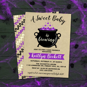 A Sweet Baby Is Brewing Halloween Baby Shower Invitation