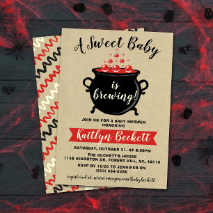 A Sweet Baby Is Brewing Halloween Baby Shower Invitation