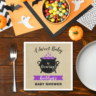 A Sweet Baby Is Brewing Halloween Baby Shower Napkin