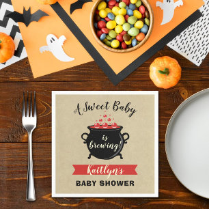 A Sweet Baby Is Brewing Halloween Baby Shower Napkin
