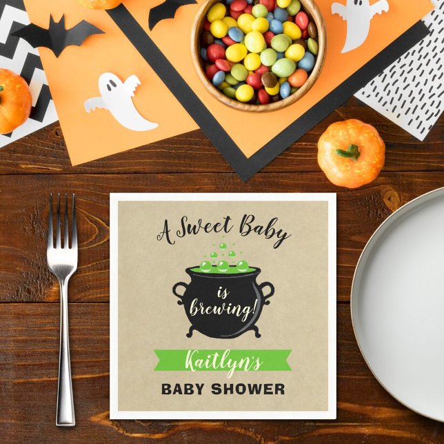 A Sweet Baby Is Brewing Halloween Baby Shower Napkin (Creator Uploaded)
