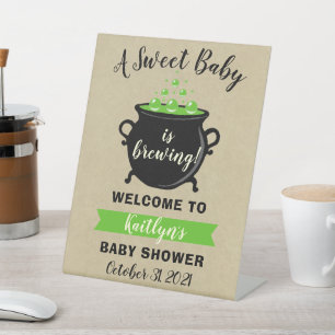 A Sweet Baby Is Brewing Halloween Baby Shower Pedestal Sign