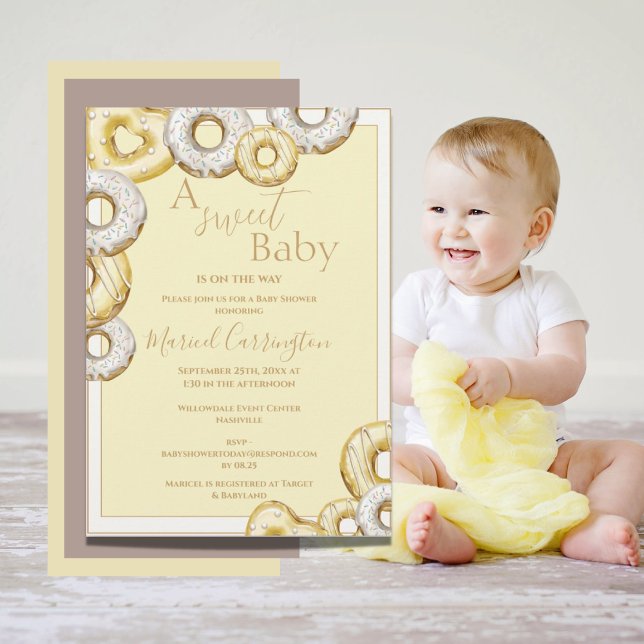 A Sweet Baby Yellow Doughnuts Watercolor Baby Show Invitation (Creator Uploaded)